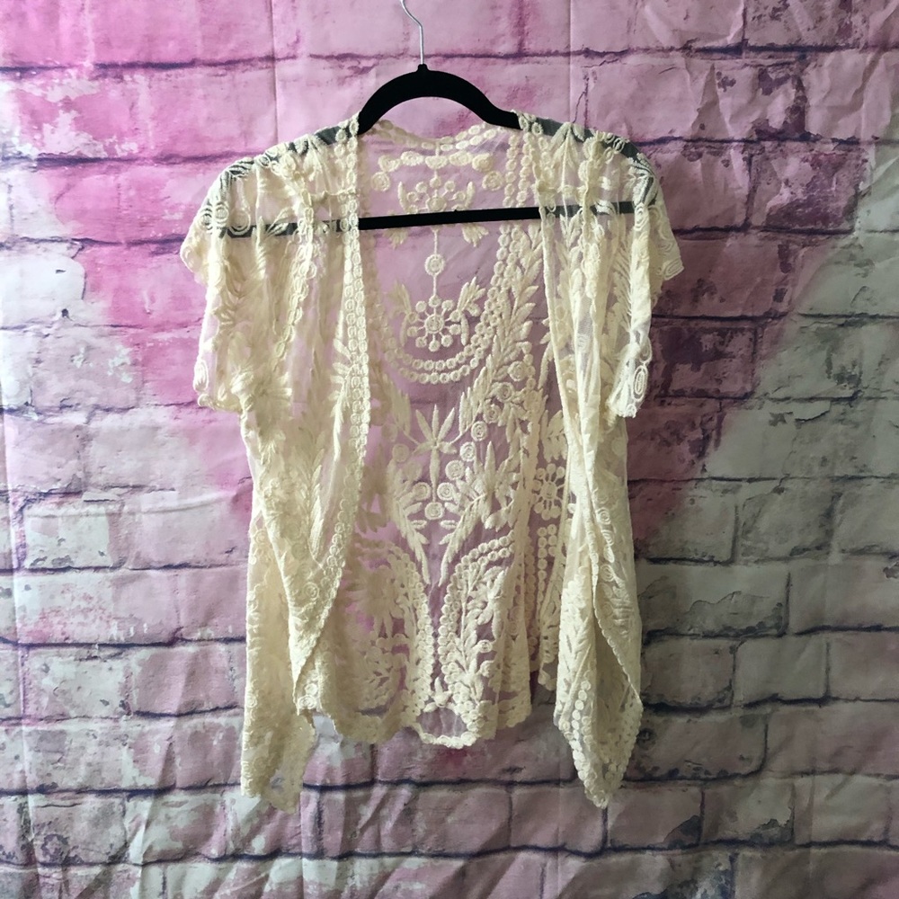 lace see through open cardigan